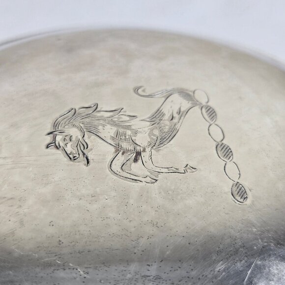 Vintage Sheffield EPC Silverplate Silent Butler Hinged Lid Footed Engraved Horse - Picture 13 of 15